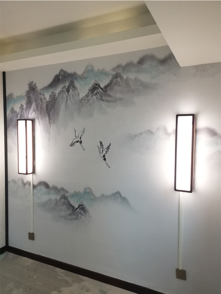 美容院山水壁画+高性价比墙布